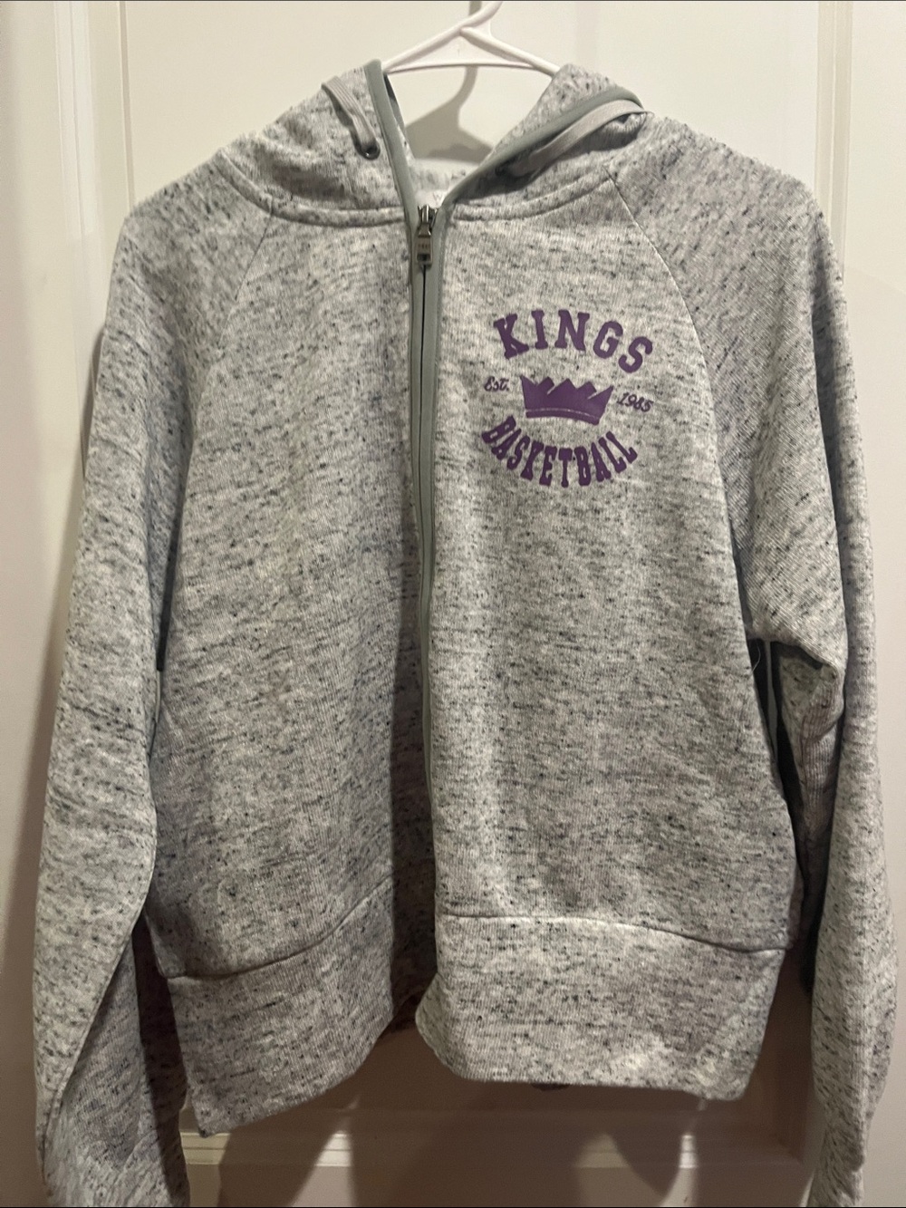 Kings Basketball Grey Zip-Up Hoodie with Purple Logo